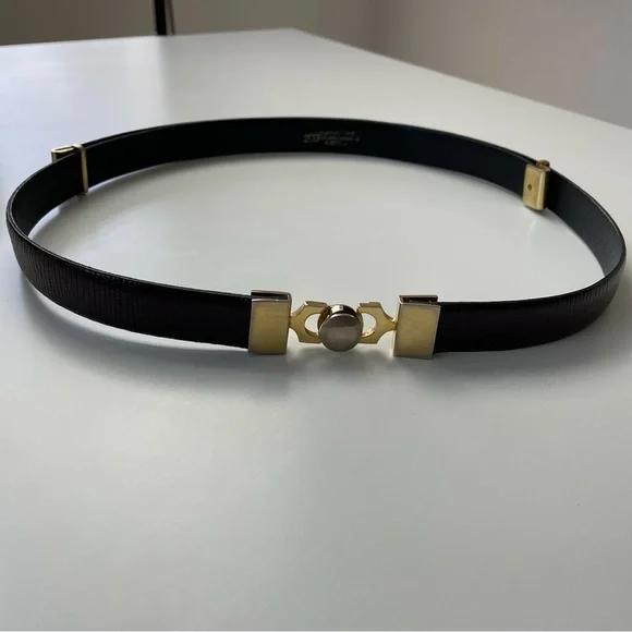 Vintage Cuero Vaca Industria Argentina Dark Brown Leather Belt w/Gold Hardware - Picture 11 of 12